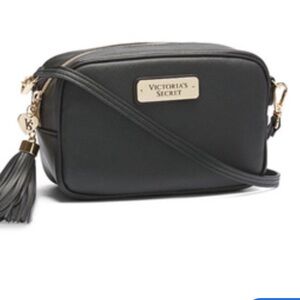 EUC small Victoria’s Secret Black Saffiano Leather Cross Body Handbag